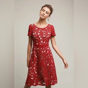 Anthropologie x Moulinette Soeurs Aliz Laser Cut Floral Fit & Flare Dress